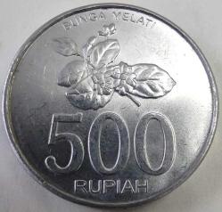 Endonezya 2003 500 Rupiah Yasemin Çiçeği (Bunga Melati) Figürlü Alüminyum Çil