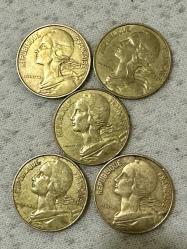 LOT.4 » 1960-70-80 Dönemlerine Ait Fransa 20 centimes 5 adet madeni paralar ÇÇT/ÇT