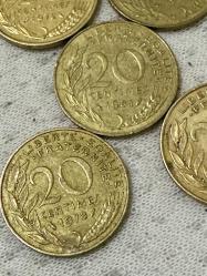 1960-70-80 Dönemlerine Ait Fransa 20 centimes 5 adet madeni paralar ÇÇT/ÇT