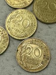 1960-70-80 Dönemlerine Ait Fransa 20 centimes 5 adet madeni paralar ÇÇT/ÇT