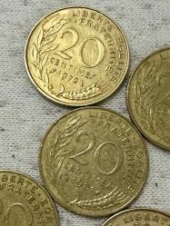 1960-70-80 Dönemlerine Ait Fransa 20 centimes 5 adet madeni paralar ÇÇT/ÇT
