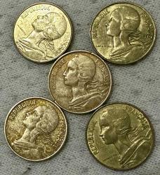 LOT.3 » 1960-70-80-90 Dönemlerine Ait Fransa 10 centimes 5 adet madeni paralar ÇÇT/ÇT