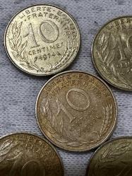 1960-70-80-90 Dönemlerine Ait Fransa 10 centimes 5 adet madeni paralar ÇÇT/ÇT