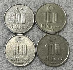 2001-2002-2003-2004 TC 100 Bin Lira 28 Adet madeni paralar kolleksiyonluk ÇA/ÇÇT/ÇT