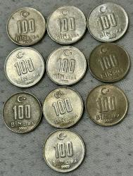 2001-2002-2003-2004 TC 100 Bin Lira 28 Adet madeni paralar kolleksiyonluk ÇA/ÇÇT/ÇT