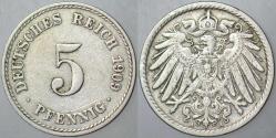 ALMANYA İMPARATORLUĞU 5 PFENNIG 1909 A. II. WİLHELM DÖNEMİ.