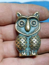 FG20----ESKİ PİRİNÇ DÖKÜM BAYKUŞ FİGÜR-BİBLO