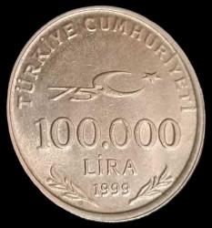 1999 Cumhuriyetin 75 yılı 100 Bin Lira