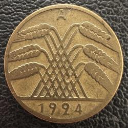 Almanya Weimar Cumhuriyeti (Rentenmark) 10 Rentenpfennig 1924 A. Tedavül