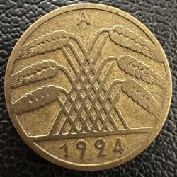 Almanya Weimar Cumhuriyeti (Rentenmark) 10 Rentenpfennig 1924 A. Tedavül