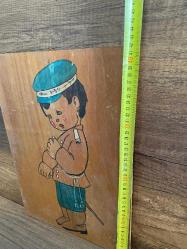 Ahşap Üzerine Çizim Erkek Çocuk Tablo