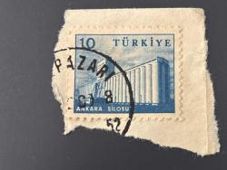 Türk Pulu - Turkish Stamp -Mektup Zarfından Kesilmiş /Postadan Geçmiş Pul Filateli - Damgalı - ANKARA SİLOSU TEMALI PUL, 10 PARA - Türkiye Cumhuriyeti - NOSTALJİK DOĞUM GÜNÜ HEDİYESİ