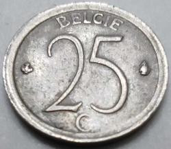 Belçika 1972 25 Centime Belçika Krallık Tacı ve Delikli Tip Çilaltı