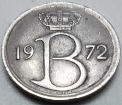Belçika 1972 25 Centime Belçika Krallık Tacı ve Delikli Tip Çilaltı