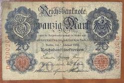 ALMANYA 20 MARK 1908 TEMİZ HALİYLE KAĞIT PARA RESİMDEKİ ÜRÜN