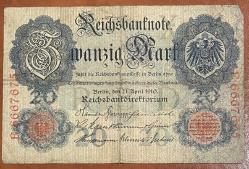 ALMANYA 20 MARK 1910 TEMİZ HALİYLE KAĞIT PARA RESİMDEKİ ÜRÜN