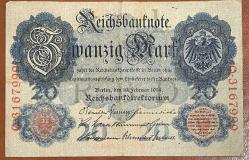 ALMANYA 20 MARK 1914 TEMİZ HALİYLE KAĞIT PARA RESİMDEKİ ÜRÜN