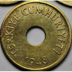 Türkiye 1948 1 Kuruş Pirinç Delikli Tip Koleksiyonluk