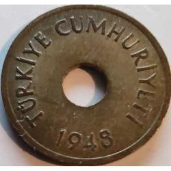 Türkiye 1948 1 Kuruş Pirinç Delikli Tip Koleksiyonluk