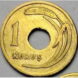 Türkiye 1949 1 Kuruş Pirinç Delikli Tip Çilaltı Kondisyon