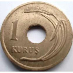 Türkiye 1949 1 Kuruş Pirinç Delikli Tip Çilaltı Kondisyon