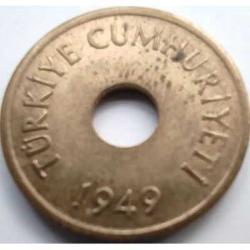 Türkiye 1949 1 Kuruş Pirinç Delikli Tip Çilaltı Kondisyon