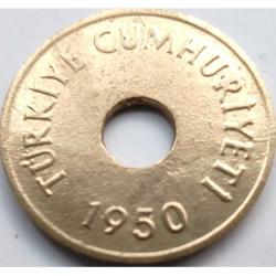 Türkiye 1950 1 Kuruş Pirinç Delikli Tip Çilaltı Kondisyon