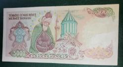 TÜRKİYE    5.000   LİRA   KAĞIT PARA  BÜYÜK MEVLANA