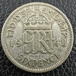 500 Ayar Gümüş Birleşik Krallık İngiltere 6 Pence, 1942