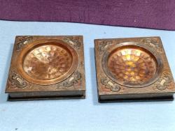 RF37----BAKIR GİYDİRME BİR ÇİFT KASE -TABAK VEYA KÜLLÜK