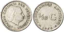 Hollanda Antilleri 1/10 Gulden, 1966 Gümüş 1.40 gr Kraliçe Juliana (1952 - 1980)