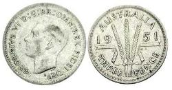 Avustralya 3 Pence, 1951 Gümüş 1.41 gr Kral George VI (1937 - 1952)