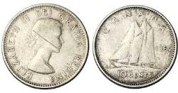Kanada 10 Cent , 1962 Gümüş 2.33 gr Elizabeth II.