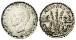 Avustralya 3 Pence, 1948 Gümüş 1.41 gr Kral George VI (1937 - 1952)