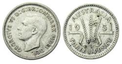 Avustralya 3 Pence, 1951 Gümüş 1.41 gr Kral George VI (1937 - 1952)