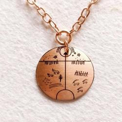 Şaman Kam Davulu Bakır Kolye , Model: ŞMN-KLY-BKR-1 , Bakır Zincirli