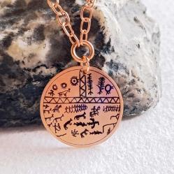 Şaman Kam Davulu Bakır Kolye , Model: ŞMN-KLY-BKR-2 , Bakır Zincirli