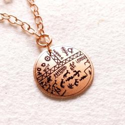 Şaman Kam Davulu Bakır Kolye , Model: ŞMN-KLY-BKR-2 , Bakır Zincirli