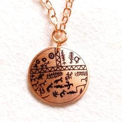 Şaman Kam Davulu Bakır Kolye , Model: ŞMN-KLY-BKR-2 , Bakır Zincirli