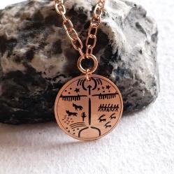 Şaman Kam Davulu Bakır Kolye , Model: ŞMN-KLY-BKR-3 , Bakır Zincirli