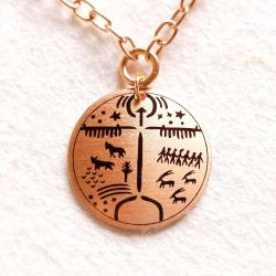 Şaman Kam Davulu Bakır Kolye , Model: ŞMN-KLY-BKR-3 , Bakır Zincirli