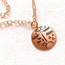 Şaman Kam Davulu Bakır Kolye , Model: ŞMN-KLY-BKR-3 , Bakır Zincirli