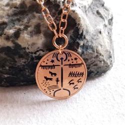 Şaman Kam Davulu Bakır Kolye , Model: ŞMN-KLY-BKR-3 , Bakır Zincirli