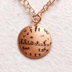 Şaman Kam Davulu Bakır Kolye , Model: ŞMN-KLY-BKR-4 , Bakır Zincirli