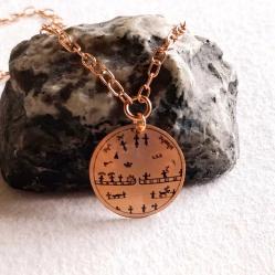 Şaman Kam Davulu Bakır Kolye , Model: ŞMN-KLY-BKR-4 , Bakır Zincirli