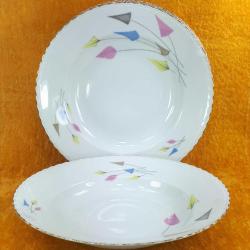 ANTİKA WINTERLING MARKTLEUTHEN BAVARIA , PASTEL TONDA STİLİZE KIR ÇİÇEKLERİ RESİMLİ 6 ADET BÜYÜK BOY ÇUKUR PORSELEN TABAK