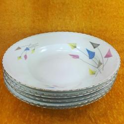 ANTİKA WINTERLING MARKTLEUTHEN BAVARIA , PASTEL TONDA STİLİZE KIR ÇİÇEKLERİ RESİMLİ 6 ADET BÜYÜK BOY ÇUKUR PORSELEN TABAK