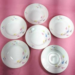 ANTİKA WINTERLING MARKTLEUTHEN BAVARIA , PASTEL TONDA STİLİZE KIR ÇİÇEKLERİ RESİMLİ 6 ADET BÜYÜK BOY ÇUKUR PORSELEN TABAK