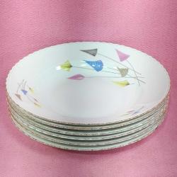 ANTİKA WINTERLING MARKTLEUTHEN BAVARIA , PASTEL TONDA STİLİZE KIR ÇİÇEKLERİ RESİMLİ 6 ADET BÜYÜK BOY ÇUKUR PORSELEN TABAK