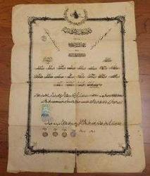 LOT.4 » BÜYÜK BOY OSMANLI DİPLOMA. ŞAHADETNAME. ÇOK NADİR. KOLEKSİYONDAN ÇIKMADIR. BU FİYATA YOK.